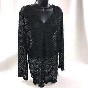 Faded Glory Sexy Glamorous Lacy Black and Silver Swim Cover Up Top